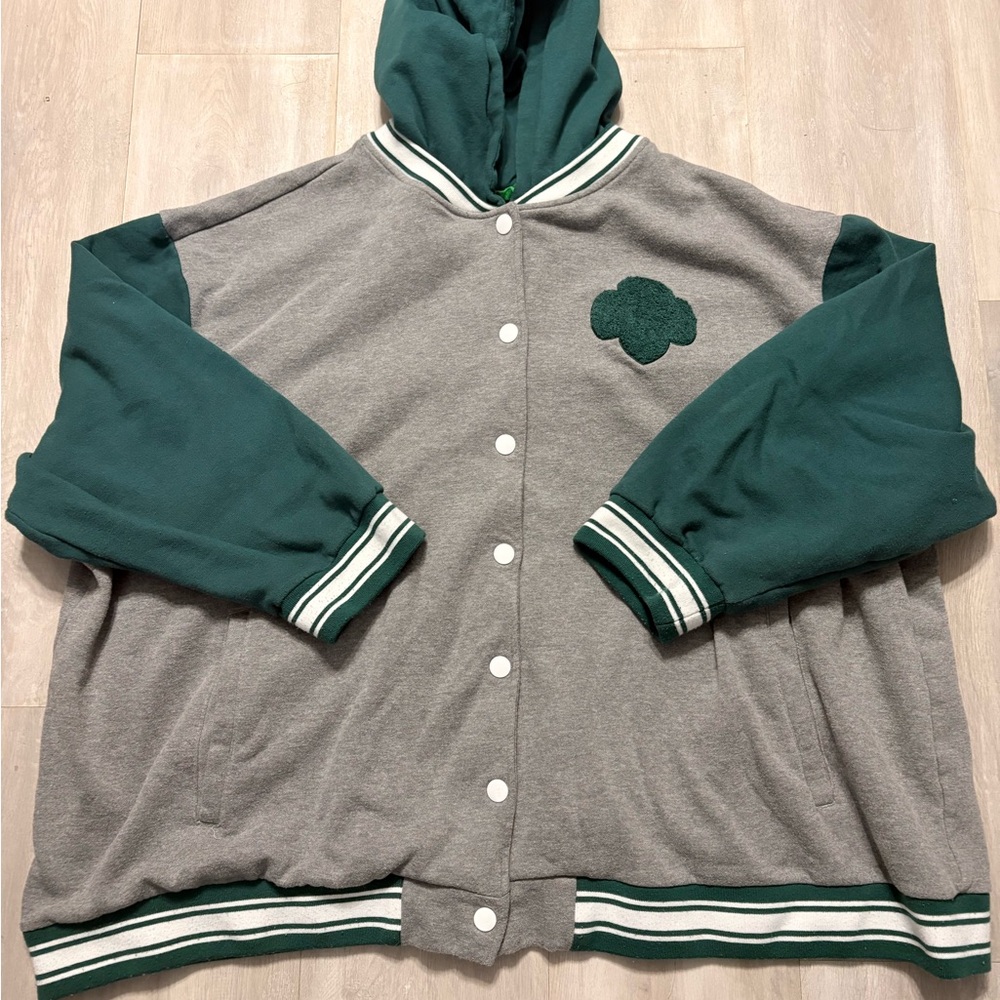 Unbranded Women's Green & Gray Hooded Varsity Jacket